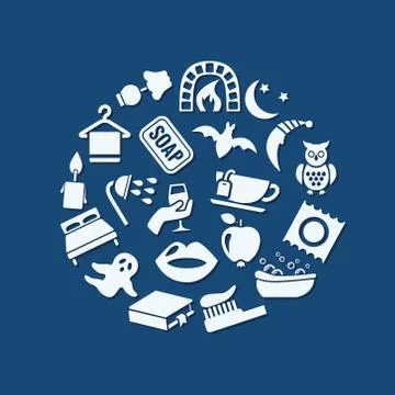 Evening icons in circle Stock Illustration