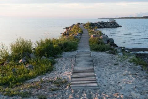 Evening by the idyllic bath pier 库存照片