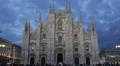 Evening Illuminated Tourist Walking Passing Milan Duomo Square Italy City Center HD Footage