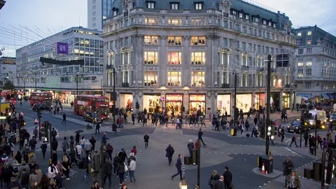 Evening illumination Oxford Circus Regent street pedestrian crossing. London, UK Stock Footage 101128506