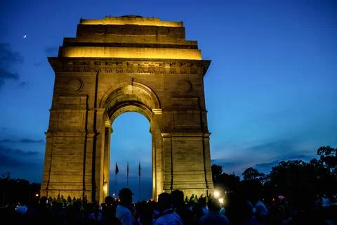 In the evening India Gate is a War Memorial in New Delhi, India Stock Photos