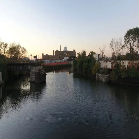 Evening on Industrial river Stock Footage 69458505