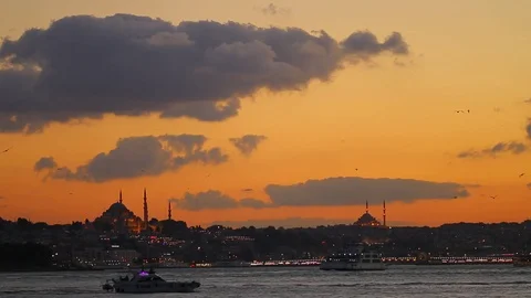 Evening at the istanbul bosphorus Stock Footage 77328399