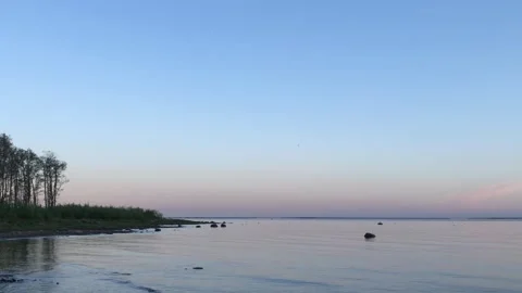 Evening lake panorama at sunset Stock Footage 302642544