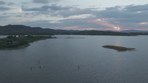 Evening Lake Panorama with Sunset Reflection Stock-Footage 345035513