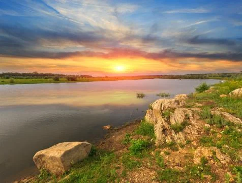 Evening on lake Stock Photos