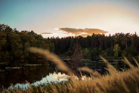 Evening lake Stock Photos