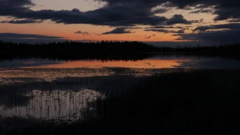 Evening lake with the sunset in Siberia Stock Footage 280843748