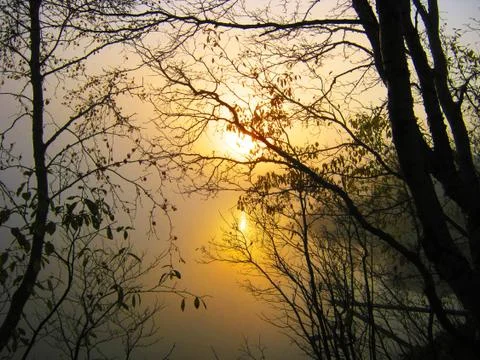 Evening landscape against the backdrop of the setting sun Foto stock