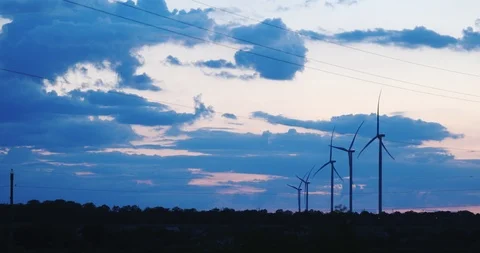 Evening landscape with ecological windmills in meadow Stock Footage 113672459