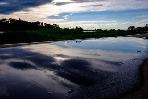Evening landscape by the lake. Reflection in a pool of water Stock Photos