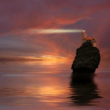 Evening Landscape with Lighthouse Stock Photos
