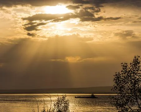 Evening landscape river Stock Photos