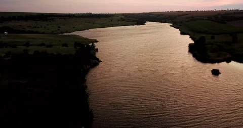 Evening Landscape of a River at Sunset. Видео 252018506