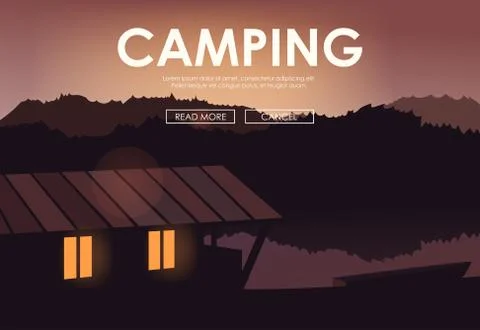 Evening landscape on the river. Vector illustration. Lake house Stock Illustration