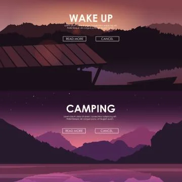 Evening landscape on the river. Vector illustration. Lake house Stock Illustration