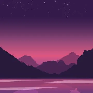 Evening landscape on the river. Vector illustration Stock Illustration