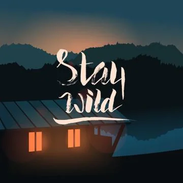 Evening landscape on the river. Vector illustration. Lake house イラスト素材