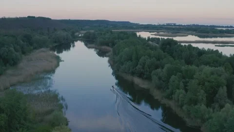 Evening landscape river without waves. Video stock 161082423
