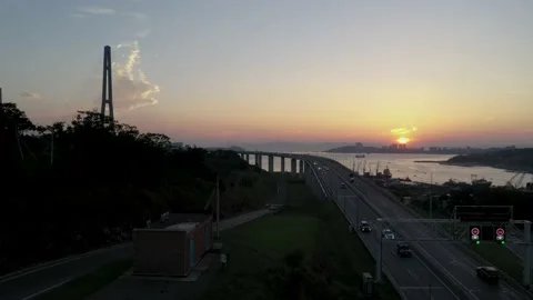 Evening landscape with the Russian bridge 库存影片 137449965