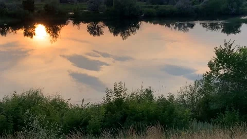 Evening landscape in summer at sunset by the river Stock Footage 145731122