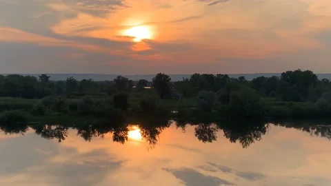 Evening landscape in summer at sunset by the river Stock Footage 145731452