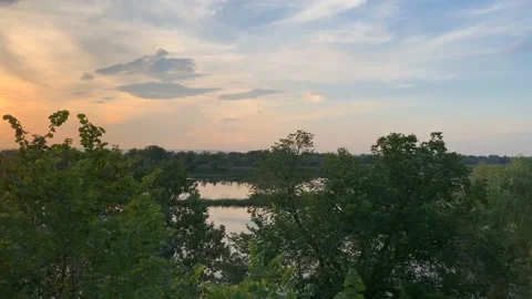 Evening landscape in summer at sunset by the river Stock Footage 145731520