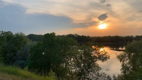 Evening landscape in summer at sunset by the river Stock Footage 145731541