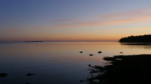 Evening landscape sunset on lake Stock Footage 138154389
