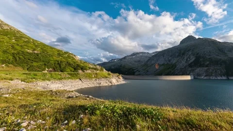 Evening Light at the Dam of an Alpine Hydroelectric Power Plant Stock Footage 149912914