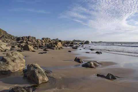 Evening light at Duckpool beach Cornwall Fotos Stock