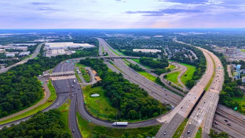 Evening light highway interchange and distant horizon, United States Stock Footage 343851270