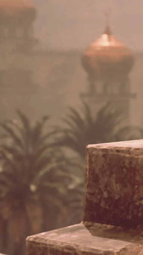 Evening light shines on a stone structure in a historical location Stock Footage 339040493