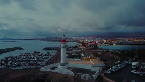 Evening lighthouse off the coast of the Canary islands Stock Footage 223480192