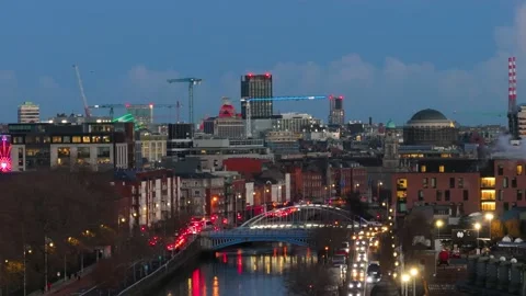 Evening Lights and River Reflections in Dublin's Skyline Stock Footage 332444549