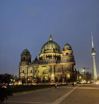 Evening Lights at Berlin Cathedral Stock Photos