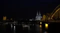 Evening Lights Cologne Cathedral Hohenzollern Bridge Rhine River Night Skyline HD Footage