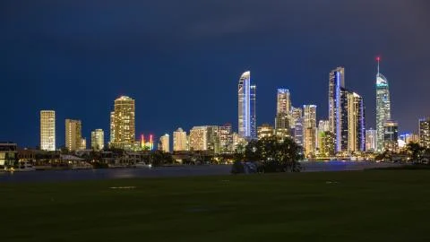 Evening lights in surfers paradise, gold coast, australia Stock Photos