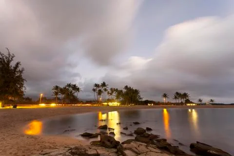 Evening long exposure of some reefs in the Salt Pond Beach Park in Kauai, Haw Stock Photos