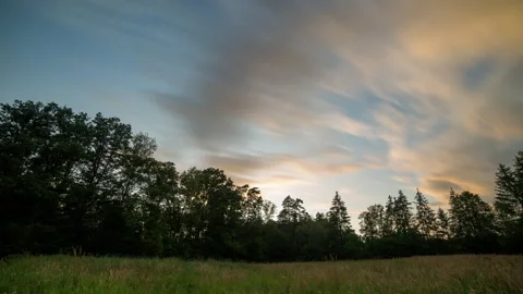 Evening long exposure time lapse with sunset sky over forest. Stock Footage 245165839