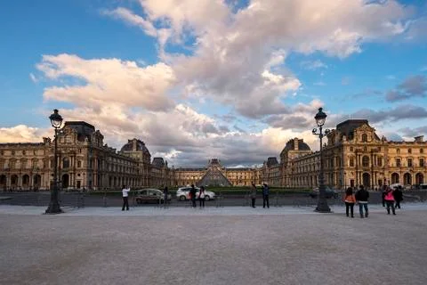 Evening at Louvre Museum Stock Photos