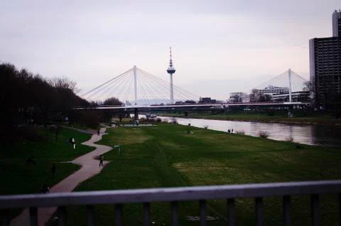 Evening in Mannheim, Riverside Neckar Foto stock