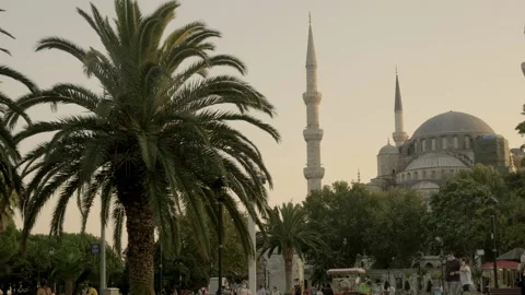 Evening medium shot of Blue Mosque in Istanbul Stock Footage 147579080