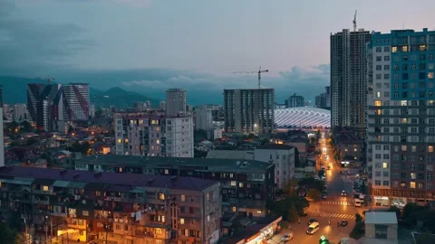 Evening metropolis with high-rises. Timelapse comes in the evening in the city Stock Footage 196809692
