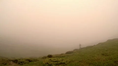 Evening mist on the green hills Stock Footage 40618375