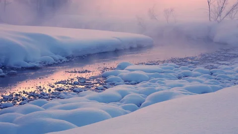 Evening Mist on a Winter River Stock Footage 106455794