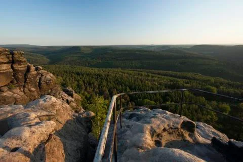 Evening mood from pfaffenstein table mountain in the elbe sandstone mountains 스톡 사진