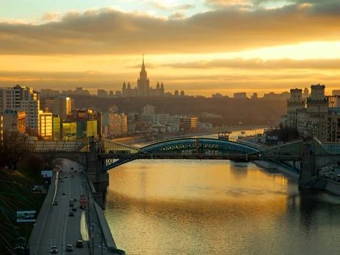 Evening on Moscow River Stock Footage 70852955