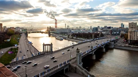 Evening on Moscow River Stock Footage 70854504