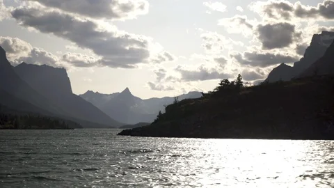 Evening Mountain and Lake Landscape from Boat, HD Stock Footage